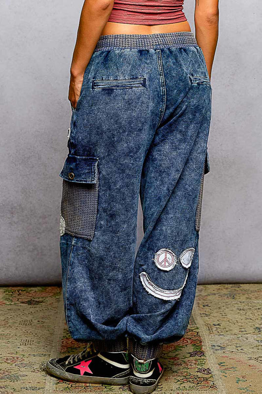 POL Crochet Patch Joggers Mineral Wash