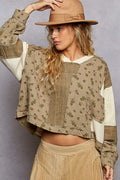 POL Quilted Floral Top - Olive