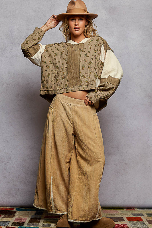 POL Quilted Floral Top - Olive