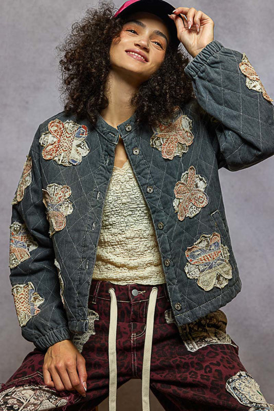POL Patchwork Jacket - Charcoal