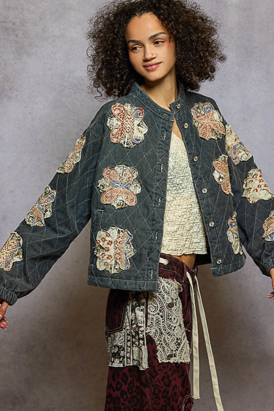 POL Patchwork Jacket - Charcoal