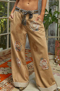 POL Floral Patchwork Pants Tan