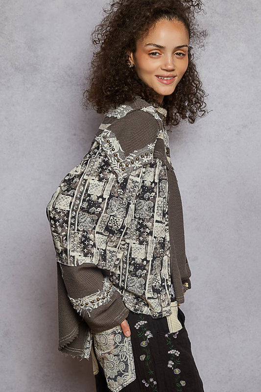 POL Embellished Thermal Top - Charcoal