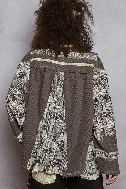 POL Embellished Thermal Top - Charcoal