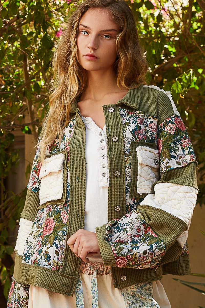 POL Vintage Washed Floral Jacket
