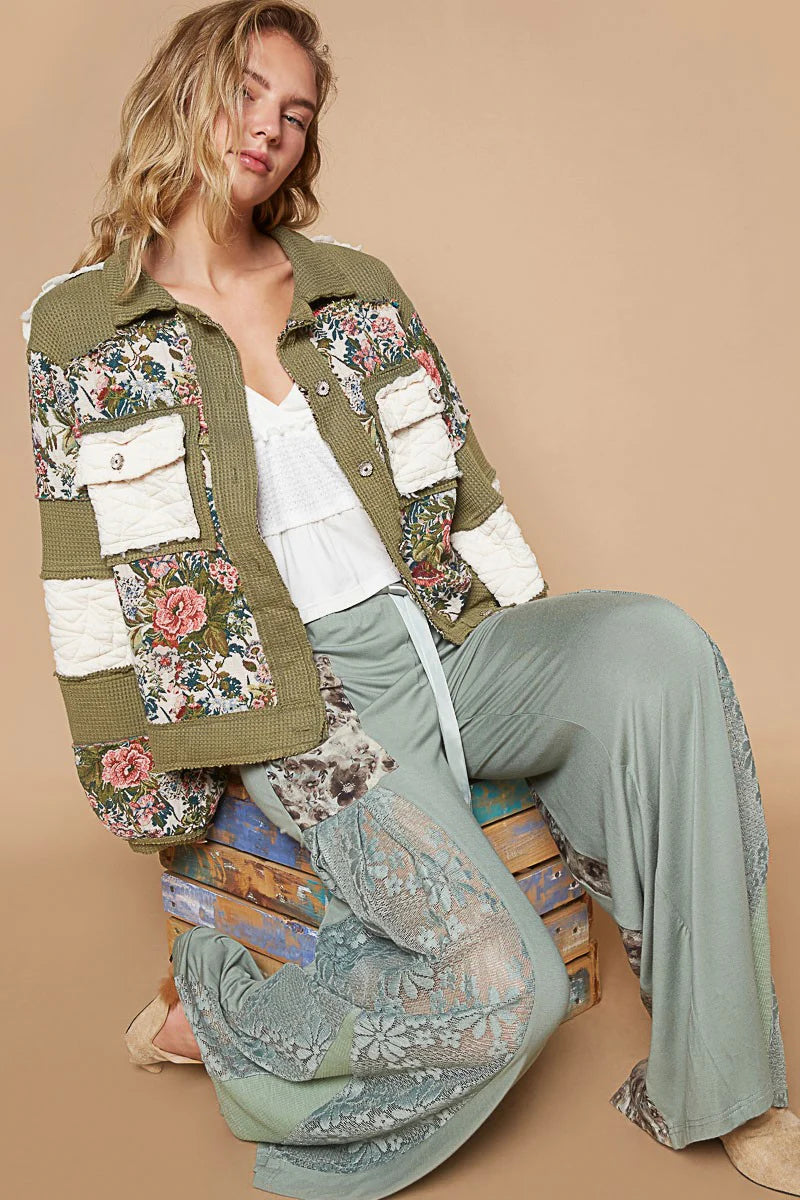 POL Vintage Washed Floral Jacket