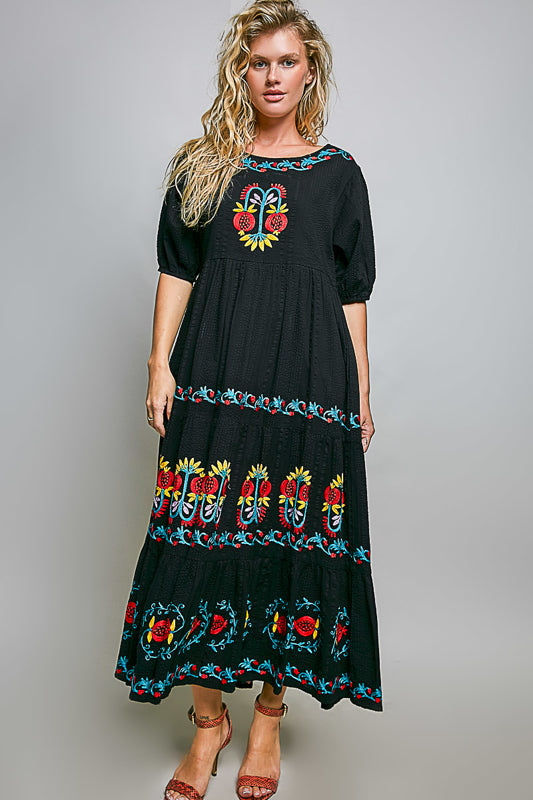 POL Boho Bloom Embroidered Maxi Dress