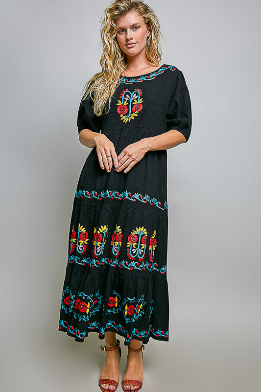POL Boho Bloom Embroidered Maxi Dress