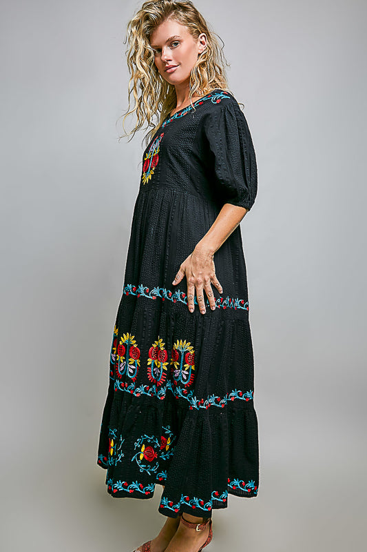 POL Boho Bloom Embroidered Maxi Dress - S POL Boho Bloom Embroidered Maxi Dress - S