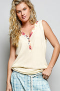 POL The Floral Edge Essential Tank - Cream