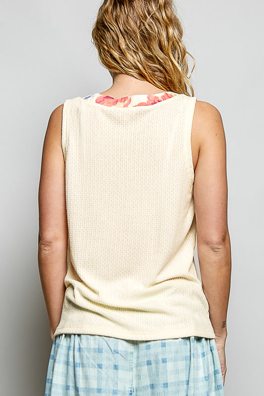 POL The Floral Edge Essential Tank - Cream