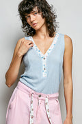 POL The Floral Edge Essential Tank - Blue