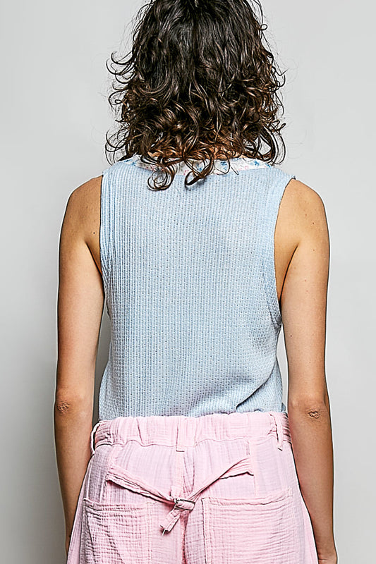 POL The Floral Edge Essential Tank - Blue