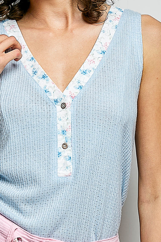 POL The Floral Edge Essential Tank - Blue