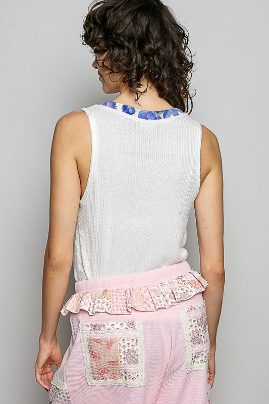 POL The Floral Edge Essential Tank - Off White