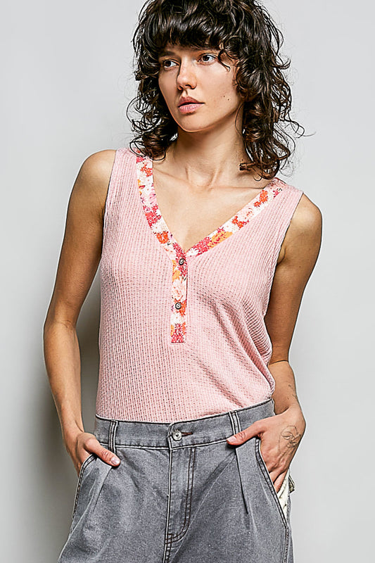 POL The Floral Edge Essential Tank - Pink