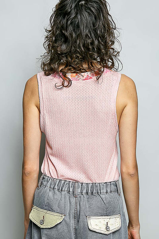 POL The Floral Edge Essential Tank - Pink