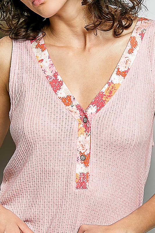 POL The Floral Edge Essential Tank - Pink
