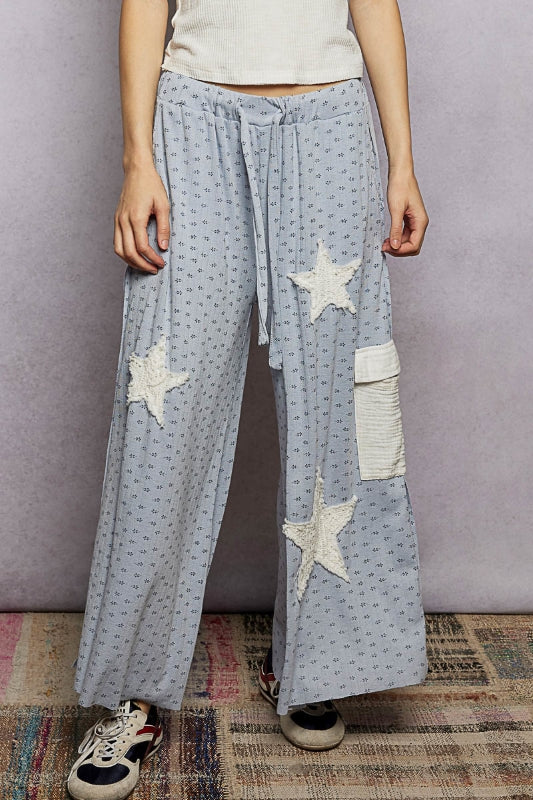 POL Blue Starry Skies Patchwork Pants