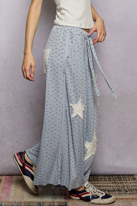 POL Blue Starry Skies Patchwork Pants