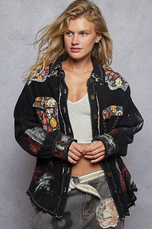 POL Studded Floral Shacket