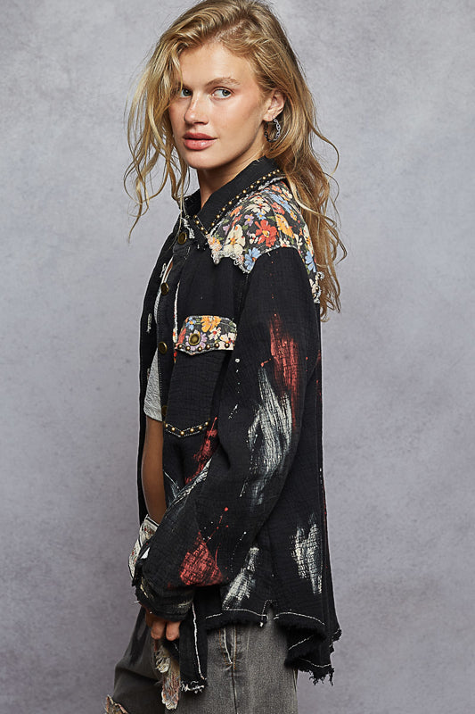 POL Studded Floral Shacket