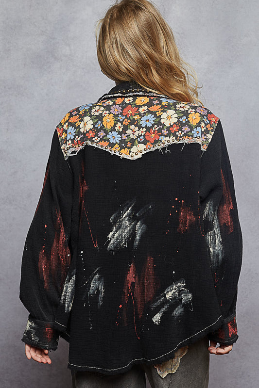 POL Studded Floral Shacket