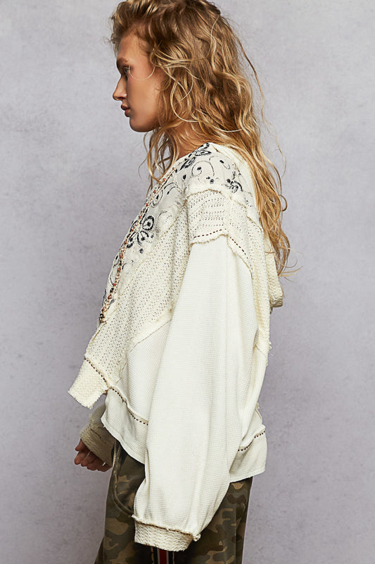 POL Embellished Hooded Embroidered Top