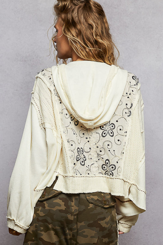 POL Embellished Hooded Embroidered Top