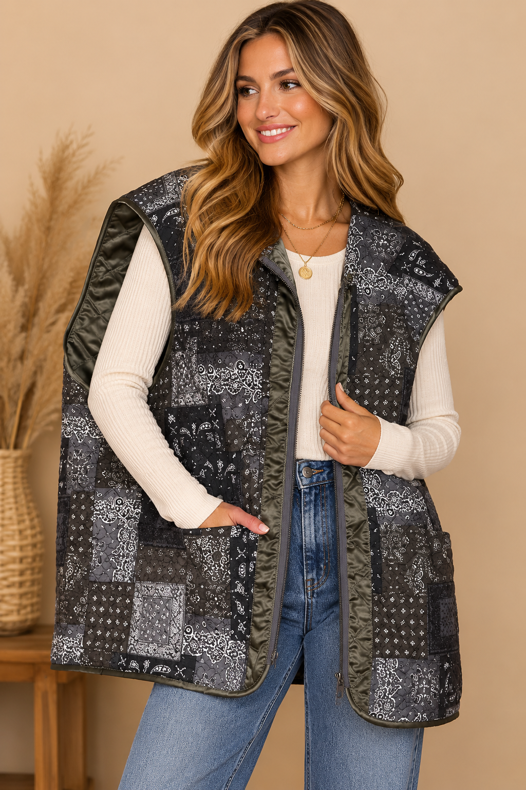 POL Paisley Quilted Vest