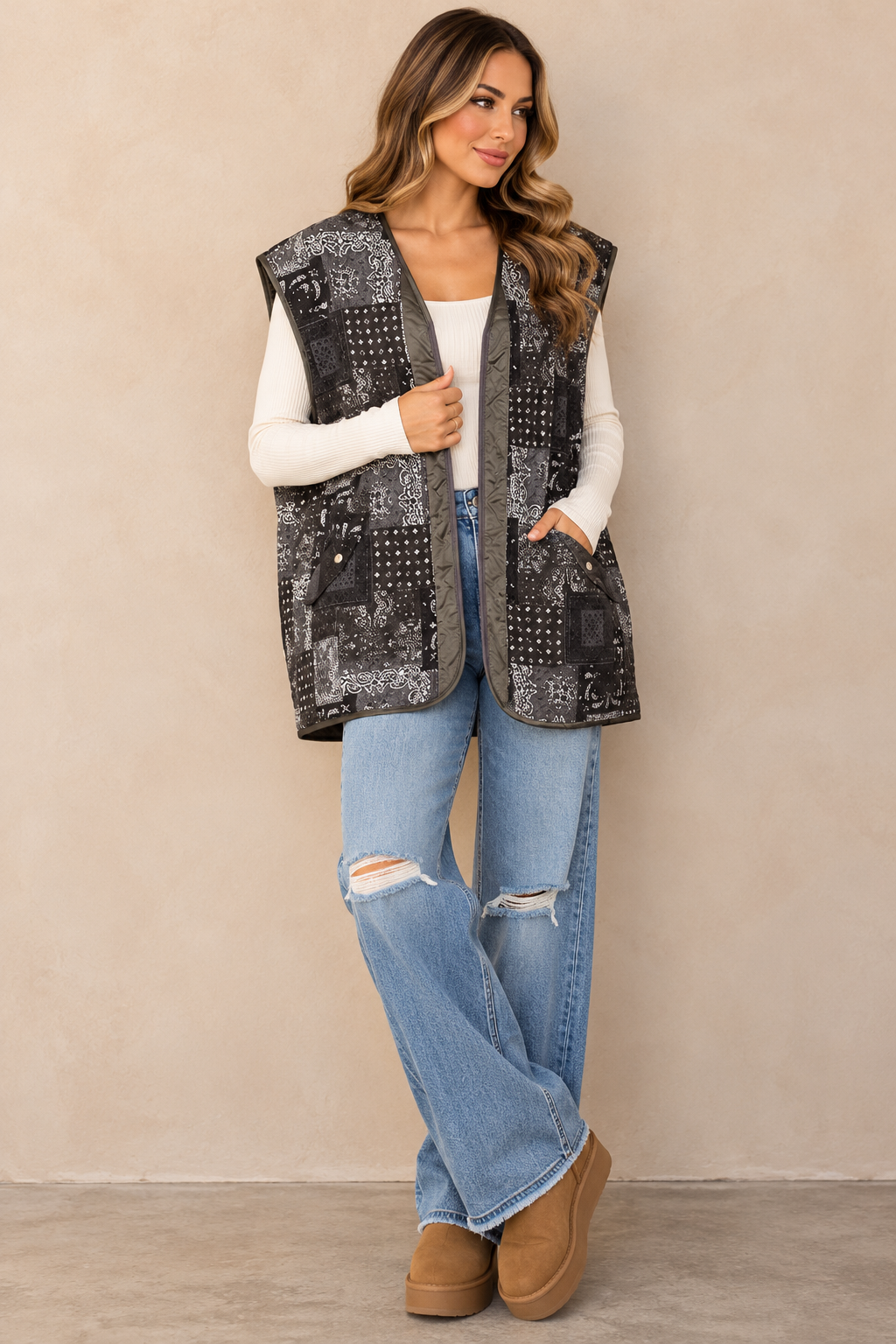 POL Paisley Quilted Vest