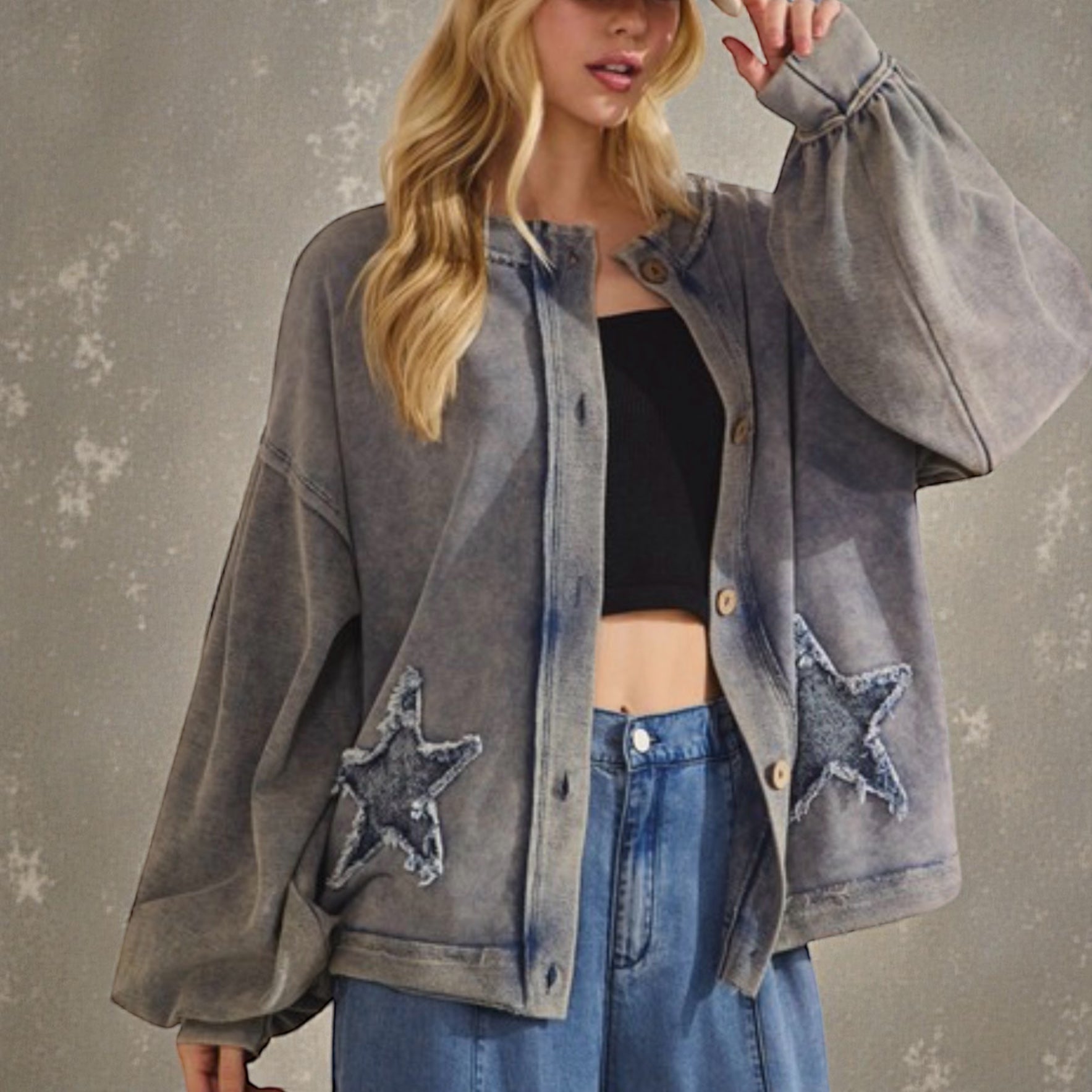 Mineral Wash Star Patchwork Jacket
