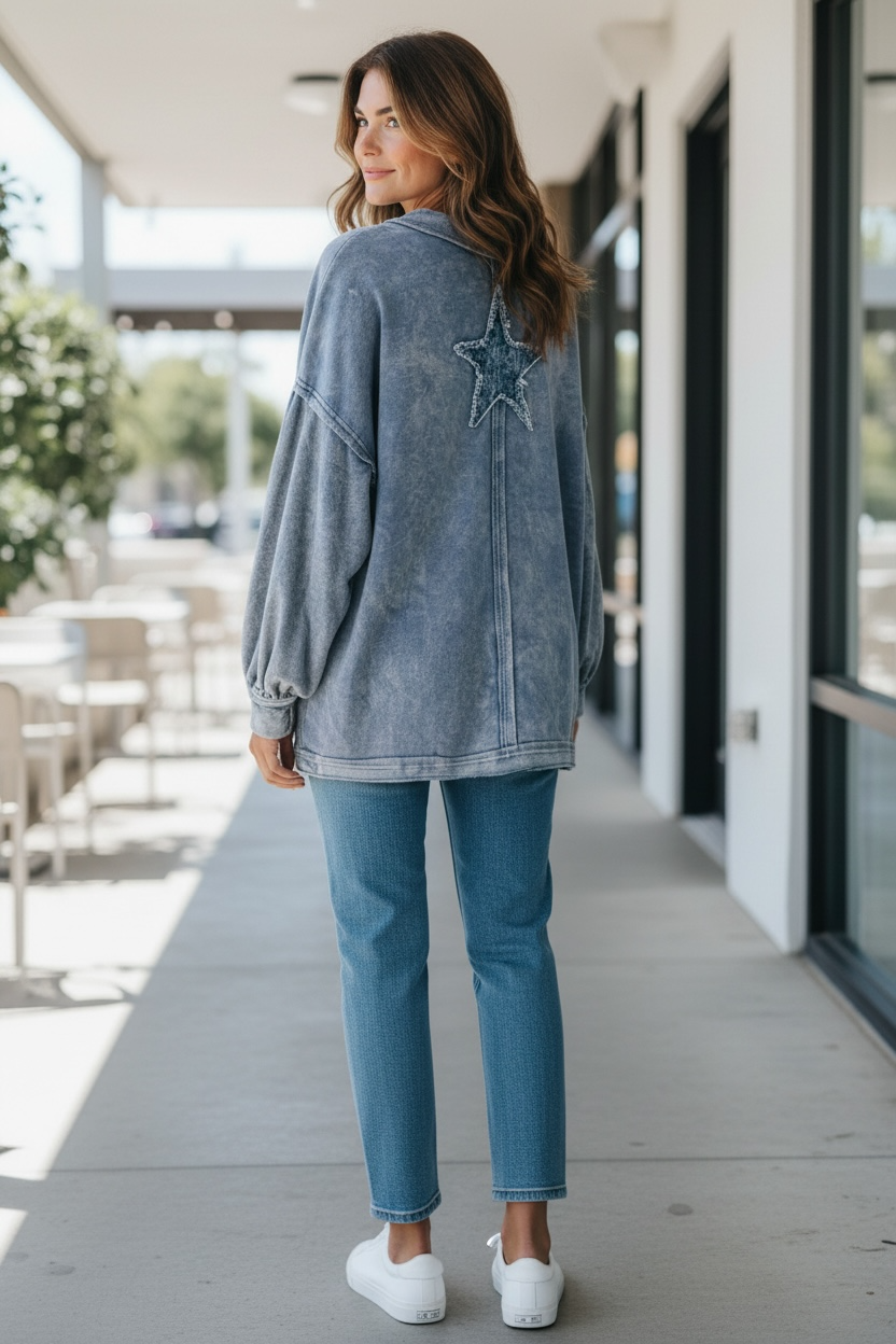 Mineral Wash Star Patchwork Jacket