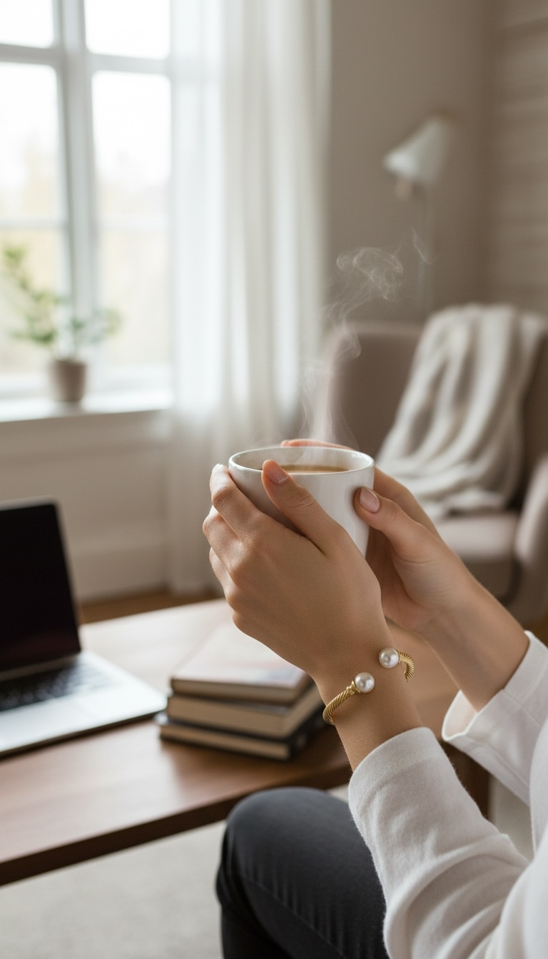 The Celeste Cable Pearl Cuff Gold
