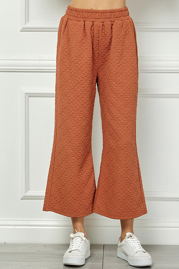 Flower Textured Wide Leg Pants