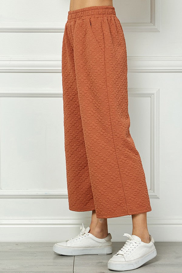 Flower Textured Wide Leg Pants