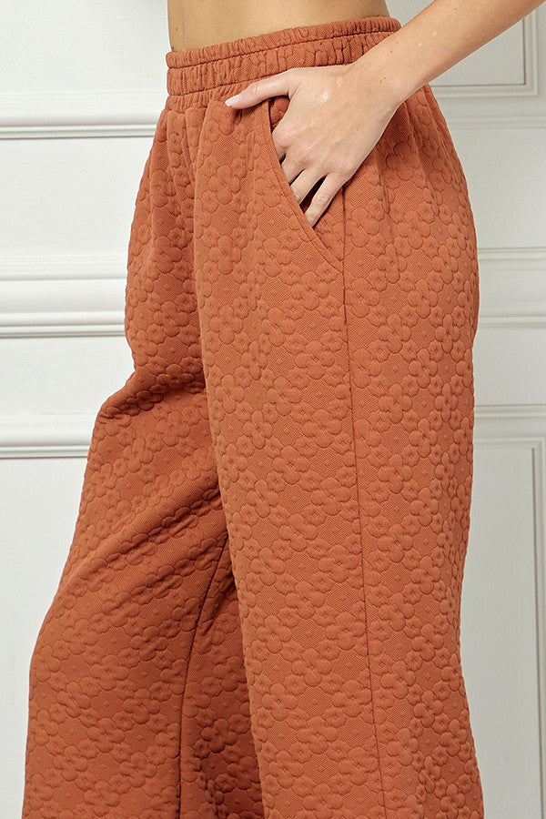 Flower Textured Wide Leg Pants