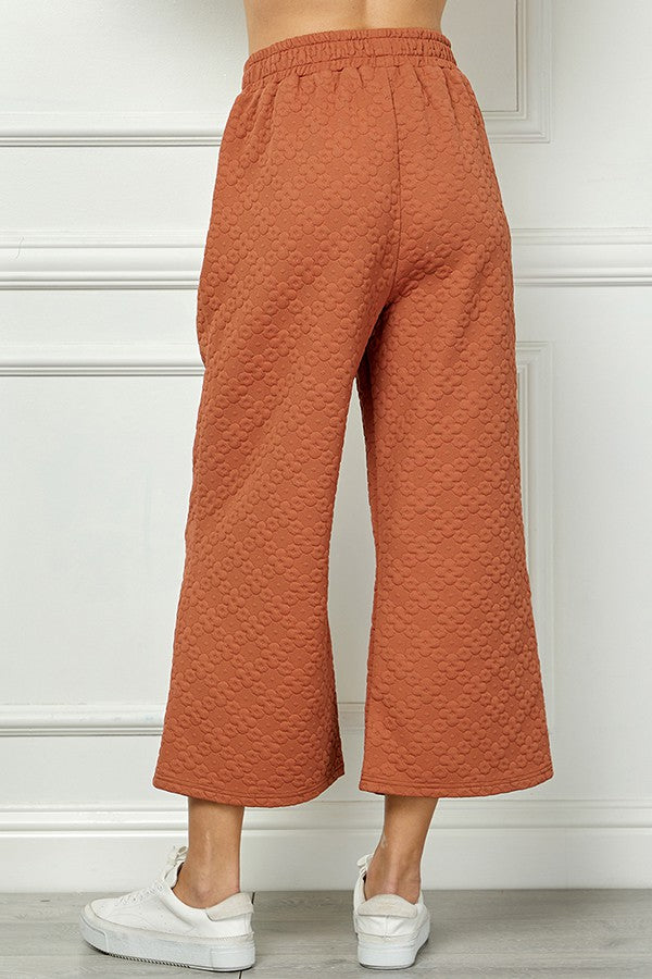 Flower Textured Wide Leg Pants