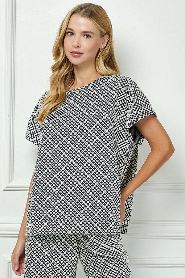 Short Sleeve Textured Set - Black