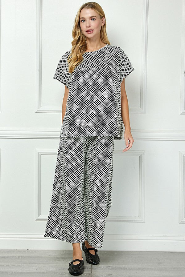 Short Sleeve Textured Set - Black