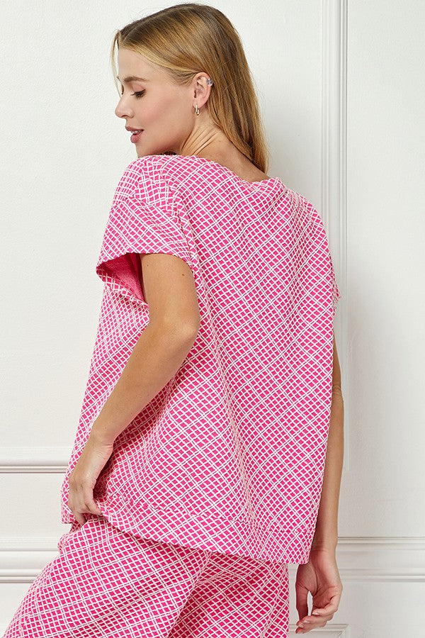 Short Sleeve Textured Set - Pink