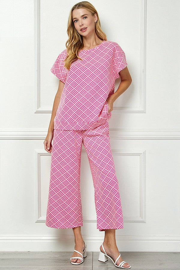Short Sleeve Textured Set - Pink