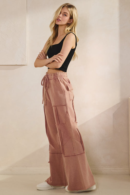 Star Patch Wide Leg Pants - Mauve