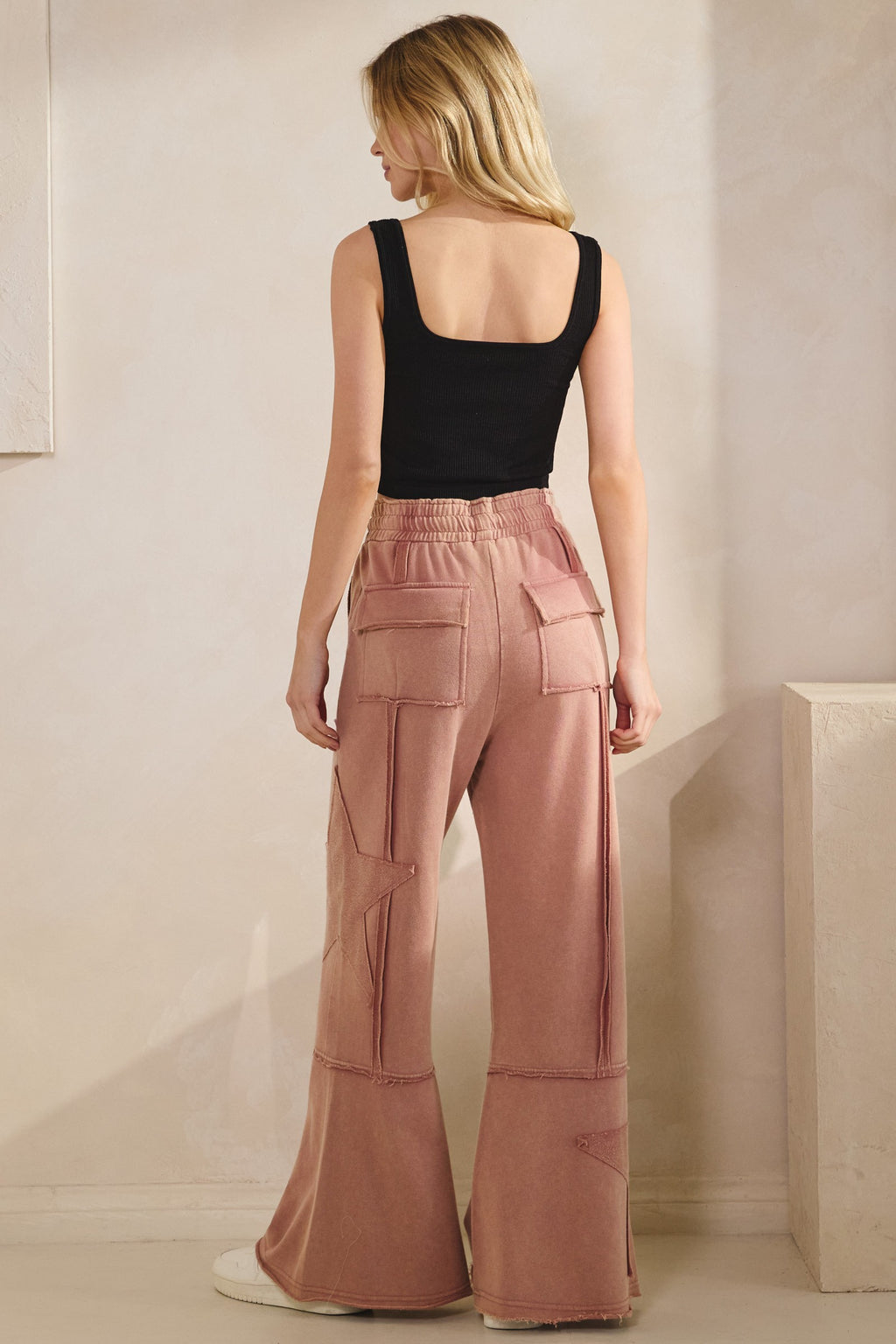 Star Patch Wide Leg Pants - Mauve