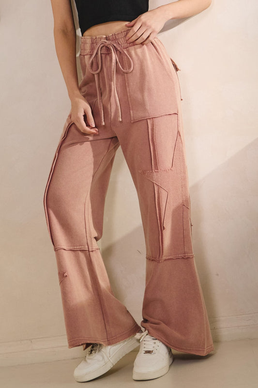 Star Patch Wide Leg Pants - Mauve