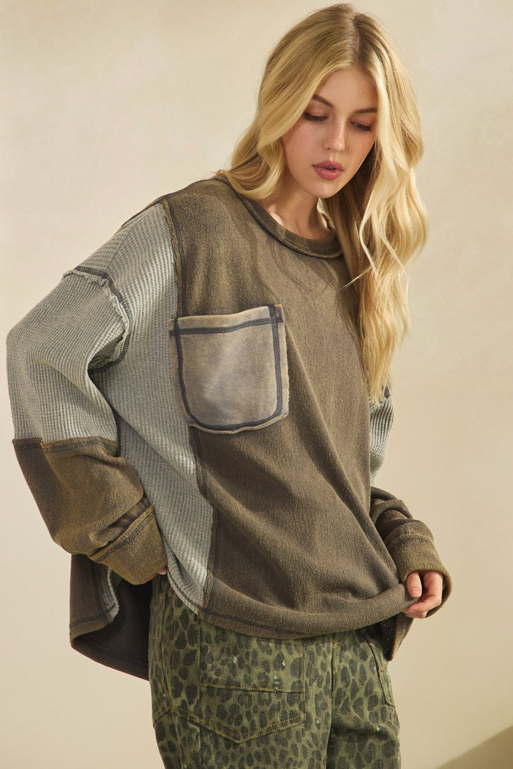 Mineral Wash Patchwork Pullover