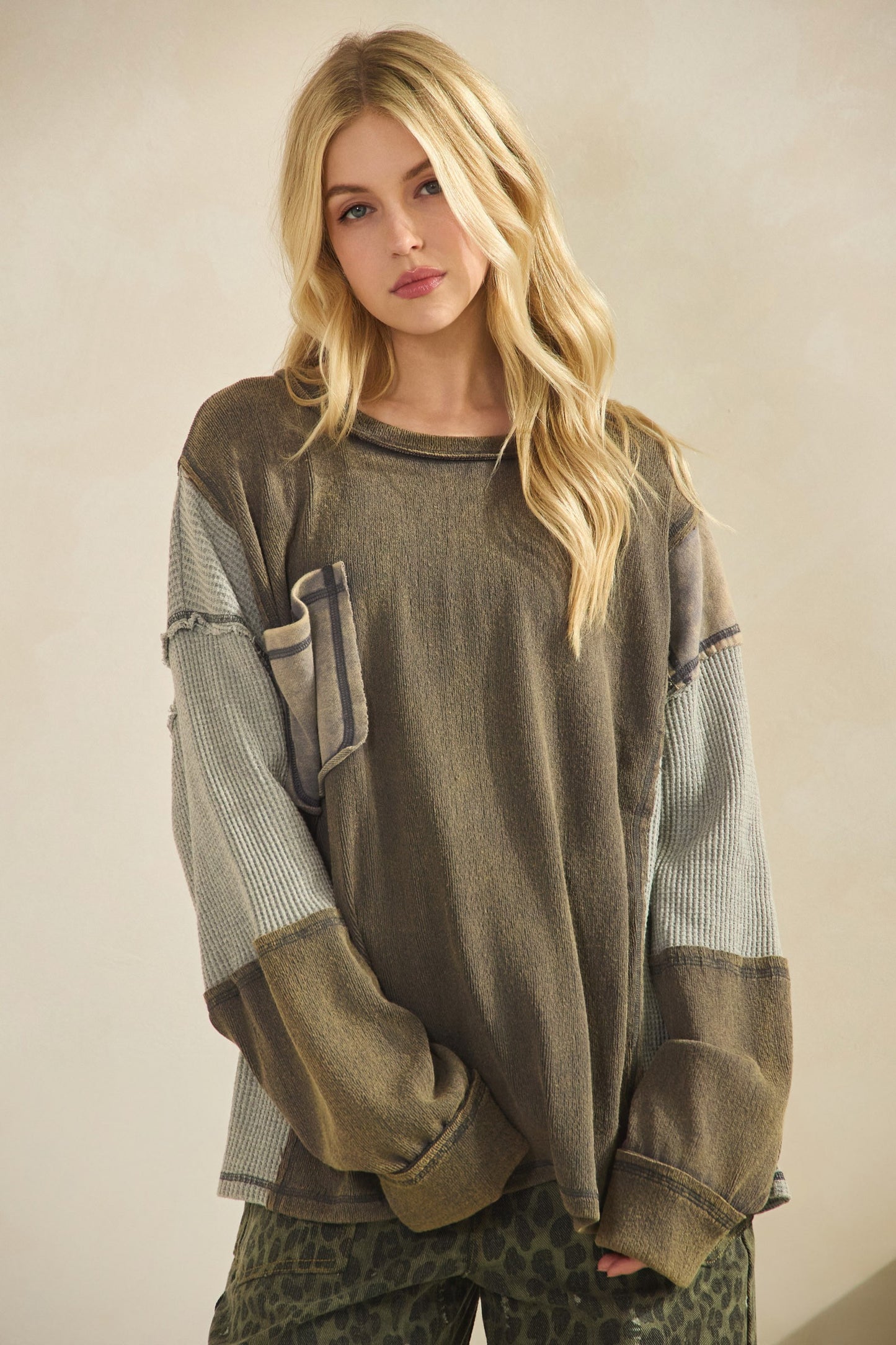 Mineral Wash Patchwork Pullover
