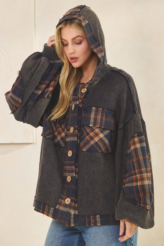 Waffle Knit Plaid Shacket