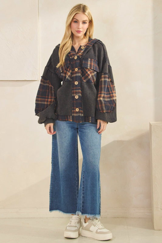 Waffle Knit Plaid Shacket