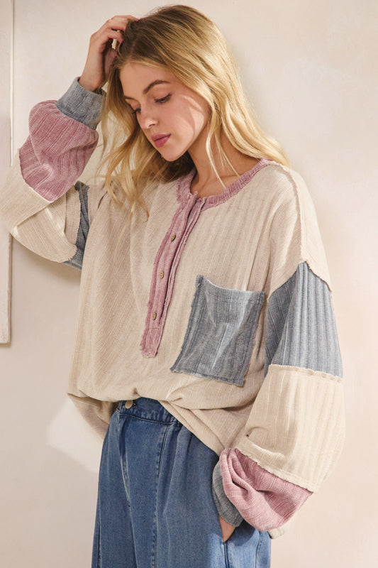 Colorblock Henley Top